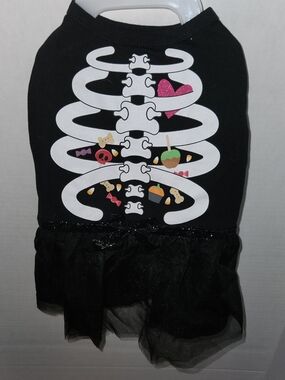 Top Paw Black Ribcage Tulle Dog Dress with Pink Heart and Candy Motif